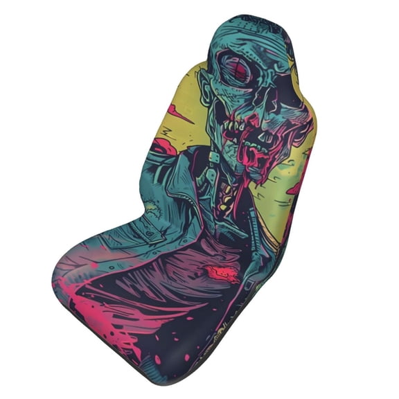 Picia Neon Zombie Skull Print Waterproof Sweating Car Seat Cover for Post Gym Workout, Running, Beach and Hiking, Universal Fit Anti-Slip Bucket Seat Protector