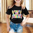 thumbnail image 2 of Big Girls T-Shirts Summer 100 Days Of School Breathable Cartoon Print T Shirt Happy 100Th Day Pullover Top Black Athletic Performance Shirts 12-13T, 2 of 4