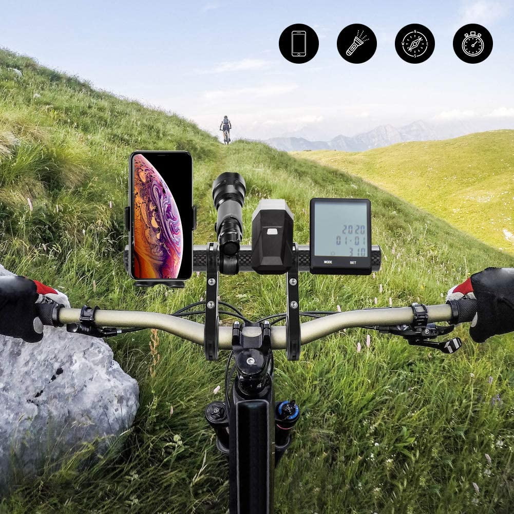 Velo Tiges Velo Rallonge Double Velo de Montagne Torche Guidon Velo Accessoires Rallonge Support pour Lumiere de Velo Compteur de Vitesse Appareils