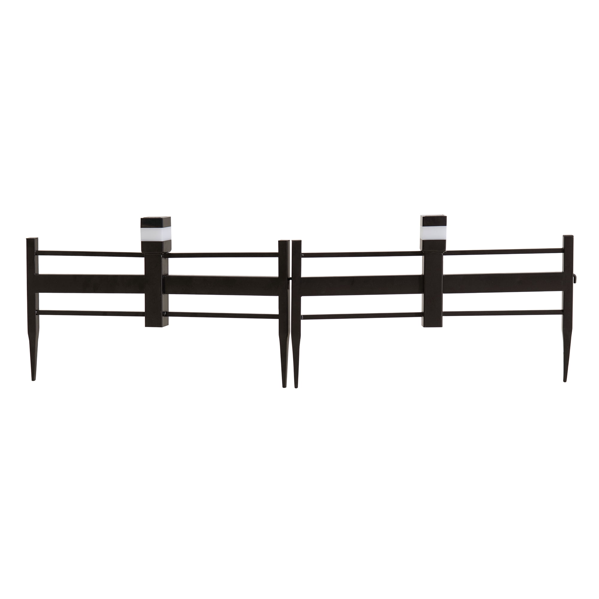 SUNJOY Garden Fence Solar Border Fencing with Waterproof LED Path Lights, Metal Strip Pattern Fence Panel Outdoor Decorative Garden Fences(5PK), Brown
