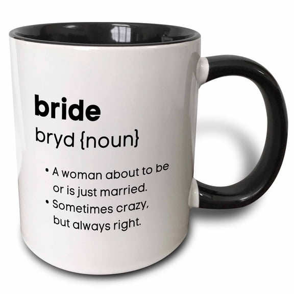 3drose, Bride Definition Wedding Gift Honeymoon and Bridal Shower Gift, 15oz Two-tone Black Mug