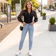 thumbnail image 7 of Domzest Women’s Vintage Faux Denim Shirt Sheer Mesh Long Sleeve Denim Tops Button Down See Through Jean Top with Chest Pocket Black S, 7 of 7