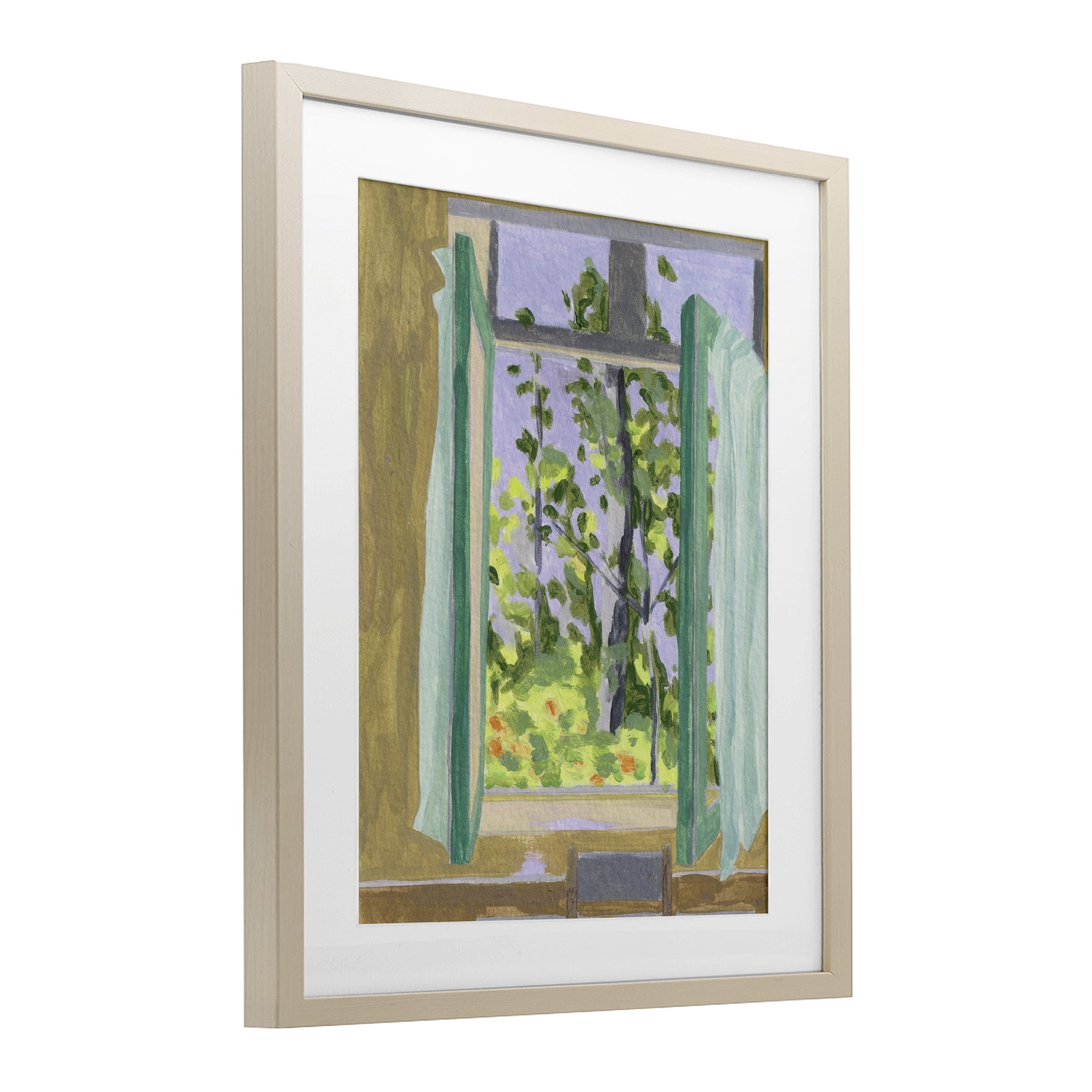 A Seat For Spring Birch Framed Print Under Glass, design by Melissa Wang