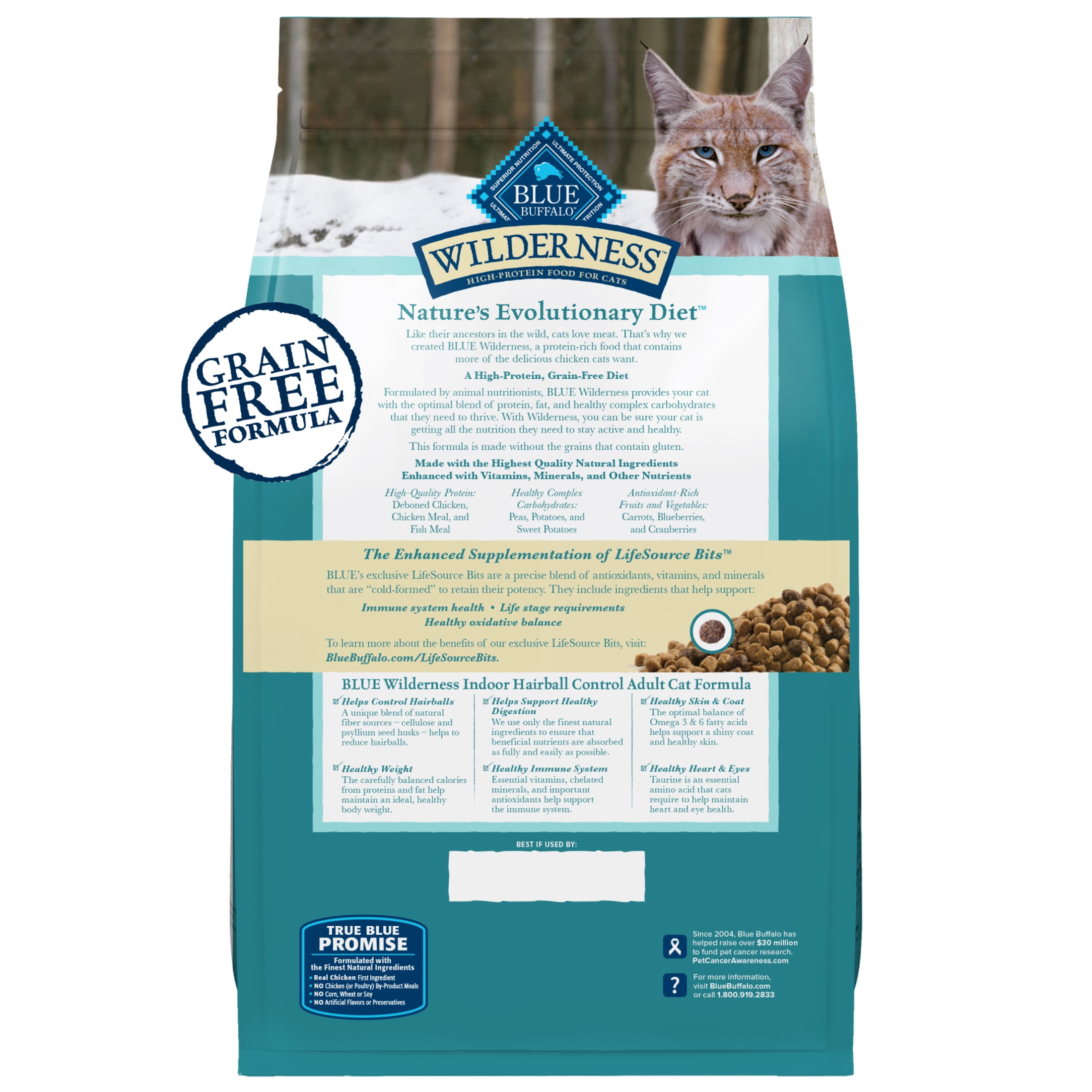 Blue Buffalo Wilderness Indoor Hairball Control Dry Cat Food, Grain-Free, Chicken, 5 lbs.