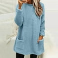 thumbnail image 2 of Ediodpoh Women's Sweatshirts Solid Color Autumn Winter Warm Round Neck Long Sleeve Pocket Casual Dress for Comfort Blue S, 2 of 6