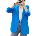 thumbnail image 2 of Mdesiwst Women Summer Blazer Solid Color Long Sleeves Lapel Notch Collar Mid Length Anti-UV Straight AD Keep Warm Women Summer Coat Women Clothes, 2 of 7