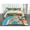 thumbnail image 3 of Ambesonne Modern Quilted Bedspread Set 3 Pcs, Large Indoor Pool, Queen Size, Green Pale Brown Blue, 3 of 5