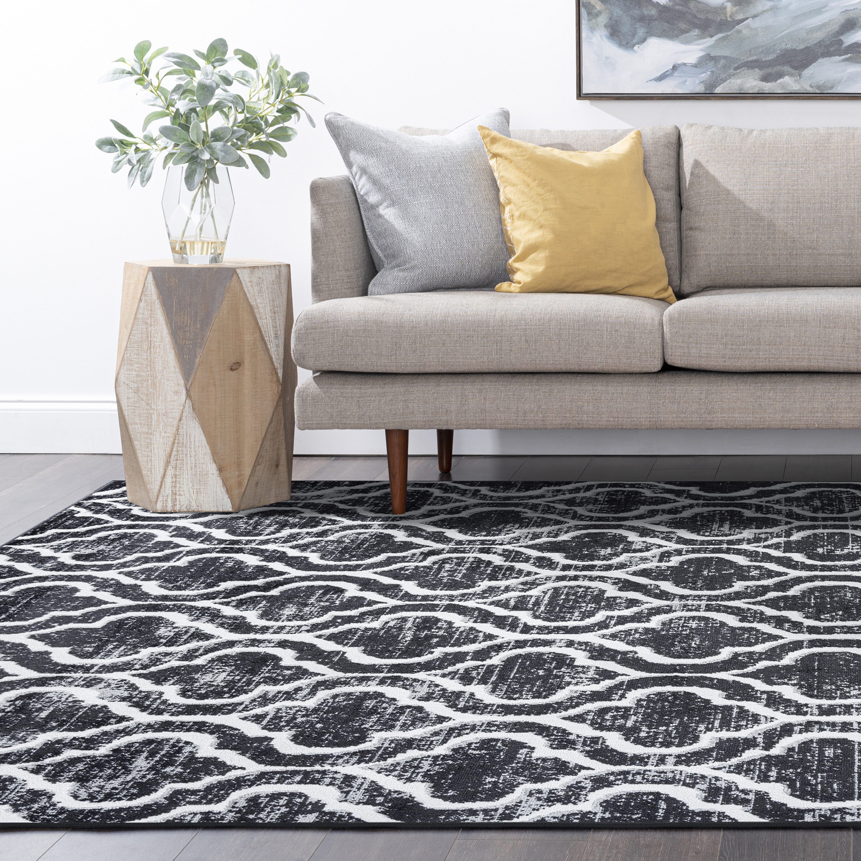 Transitional 2x3 Area Rug (2' x 3') Geometric Gray, Charcoal Indoor Scatter Easy to Clean