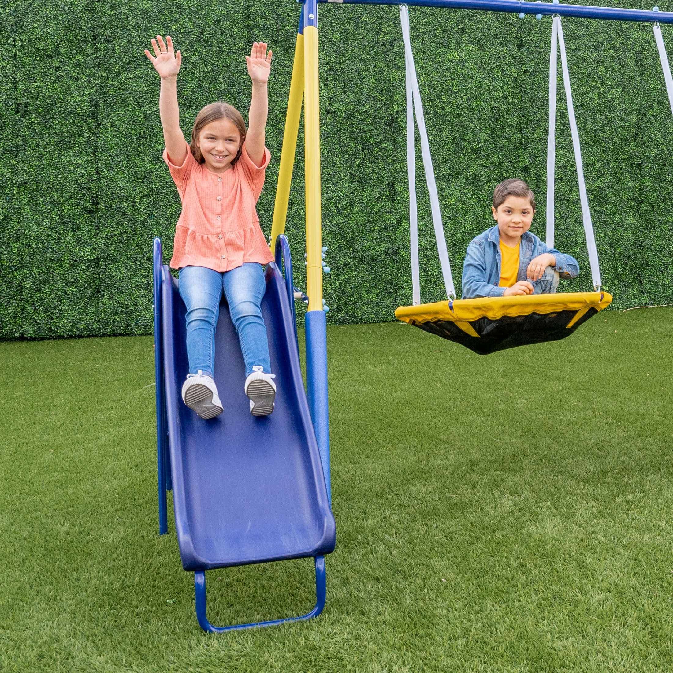 Sportspower Super Flyer Swing Set with 2 Flying Buddies, Saucer Swing, 2 Swings, and Lifetime Warranty on Blow Molded Slide - image 4 of 14