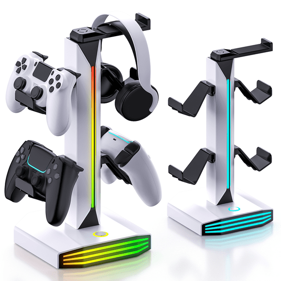 RGB Headphone Stand 9 Light Modes, Game Controller Holder for Desk Headset Stand 2 USB Charging and 1 Type-C Gamepad Earphone Accessories