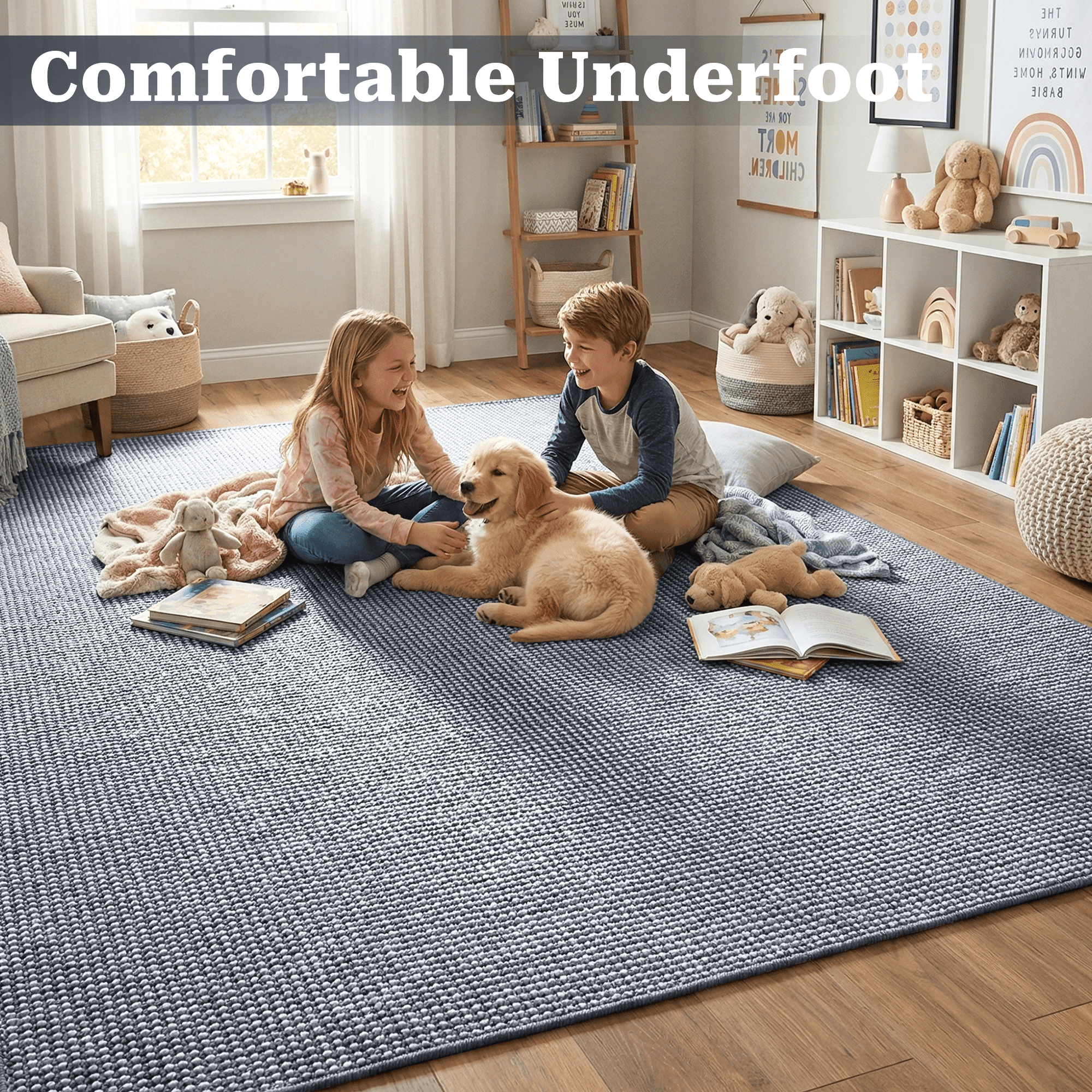 WANLISELL Area Rugs for Living Room, 6' x 9' Stain-Resistant Washable Rug, Soft Indoor Low-Pile Carpet for Kitchen, Playroom, Dining Room, Office, Gray & White