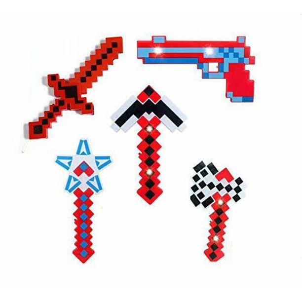 Download Set Of 5 Diamond Pixel Weapons Led Light Up Pixel Battle Toy Halloween Red Walmart Com Walmart Com