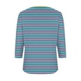 thumbnail image 4 of CLOISE Shirts for Women Fall Trendy Striped Blouses V-Neck 3/4 Sleeve Tees Loose Color Block Basic Tops Y2k Outfits Blue XL, 4 of 5