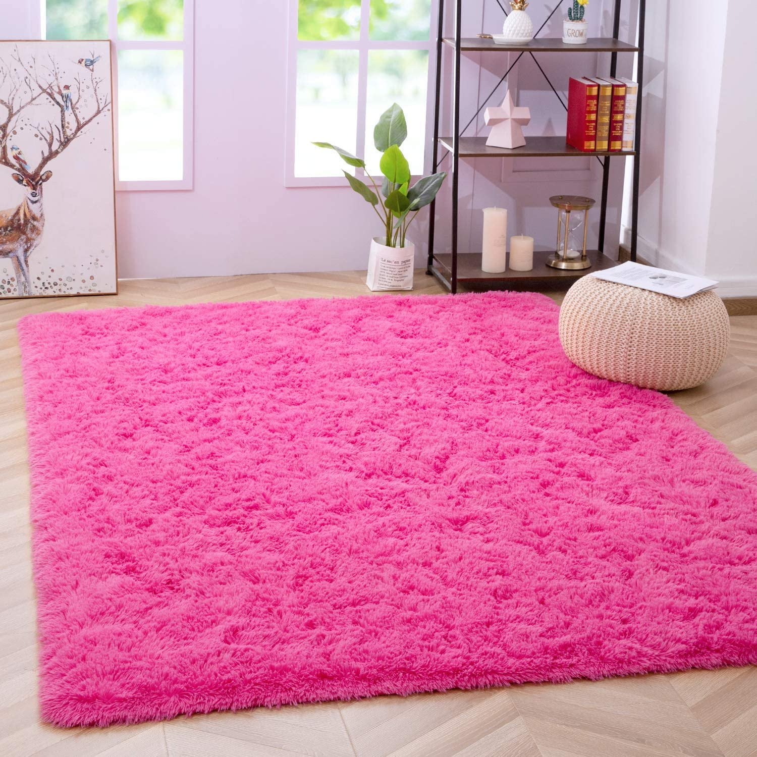 JOYFEEL Soft Fluffy Pink Rugs for Girls Bedroom Living Room, Fuzzy Faux Fur  Area