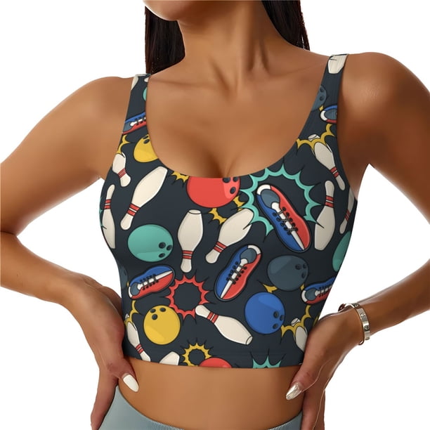 Fotbe Bowling Ball Sujetador Deportivo Largo sin Aros para Mujer con Almohadillas y Soporte Medio, Transpirable y Absorbente, Camiseta Tipo Chaleco o Tank Top-X-Large
