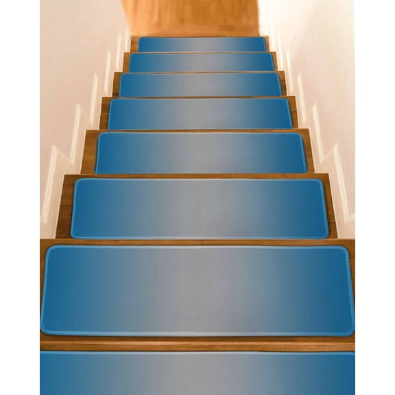 Stair Treads for Wooden Steps,Blue Grey Ombre Peel and Stick Stair Treads with Adhesive,Gradient Contemporary Abstract Art Non Slip Indoor Stairs Runner Rugs Mats for Elders Dogs 8"x30" 10PCS