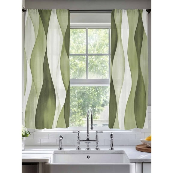 Sage Green Ripple Sheer Curtains 72 Inches Long 2 Panels Abstract Gradient Light Filtering Semi Sheer Window Curtains Drapes for Bedroom Living Room 52"x72"