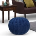 thumbnail image 2 of Shelby Boho Round Hand Knit Pouf in Blue Cotton, 2 of 3