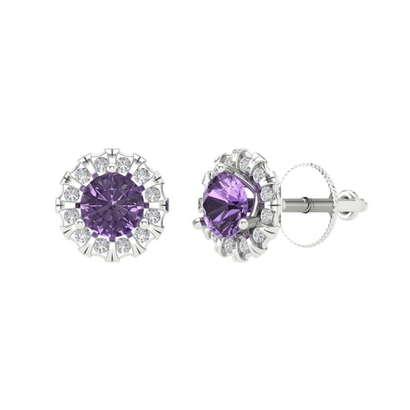 0.8808 ct Screw-Back Stud Earrings for Women | 4.5mm Round Cut Simulated Alexandrite | 18K White Gold