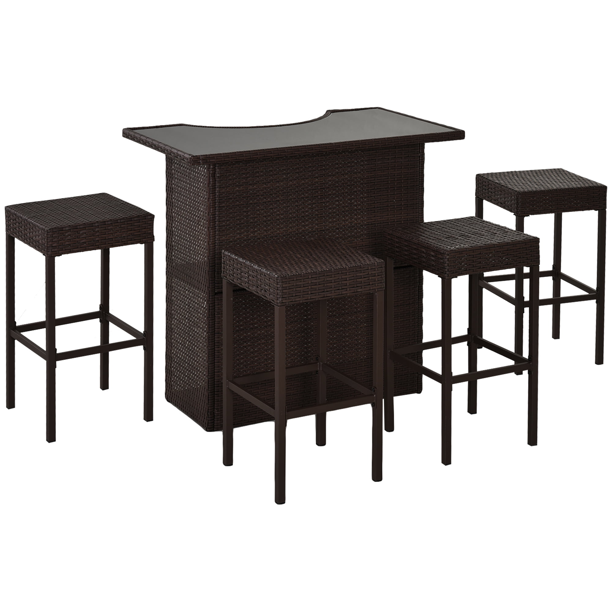 Outsunny 5 Pcs Rattan Wicker Bar Set With Glass Top Table And 2 Tier bloem-july-2024