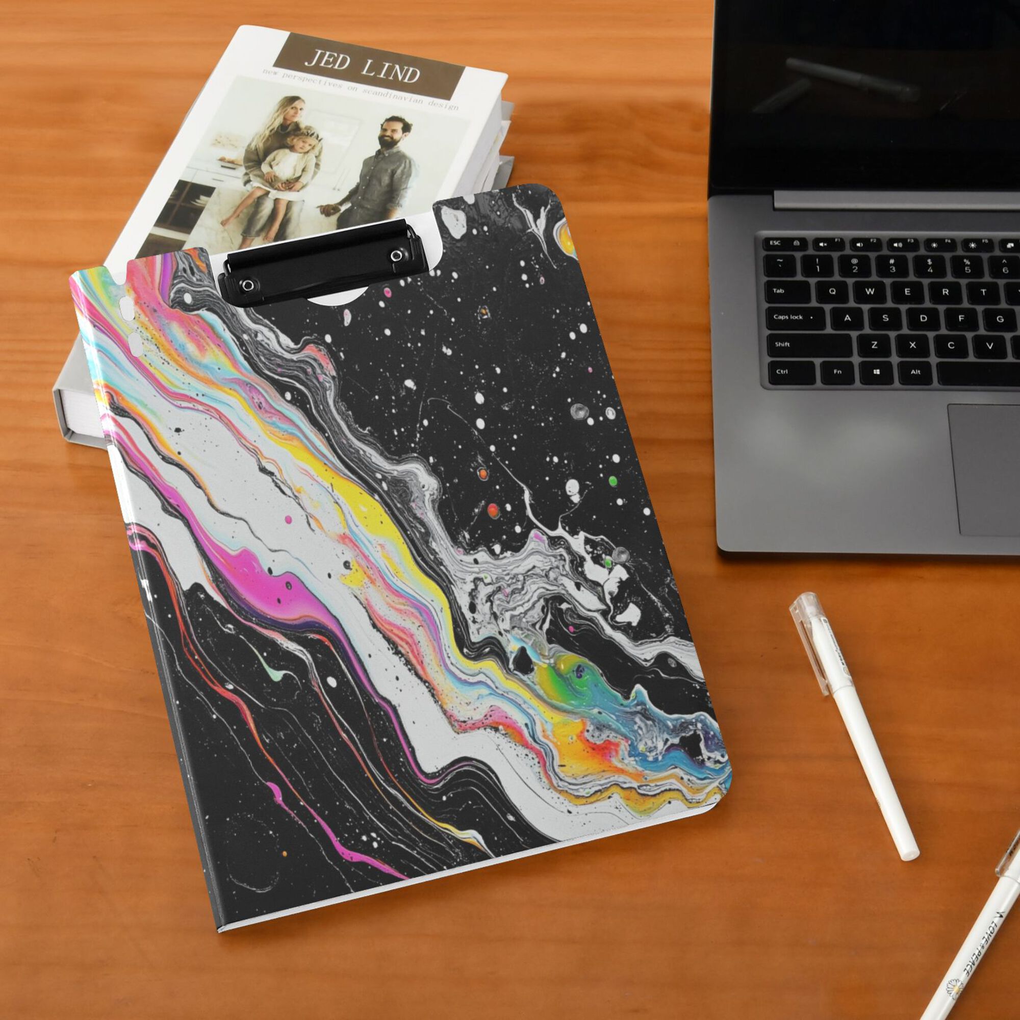 FORMRS A4 Clipboard Folder with Pen Holder Horizontal Foldable School Office Binder, Colorful White
