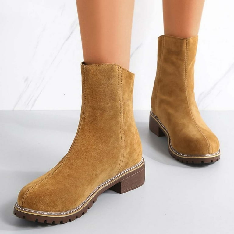 OKBOP Flats Shoes Christmas Zipper Dirt Bike Boots Wide Calf Retro Warm Non Slip Shoes for Women Winter Womens Boots Clearance