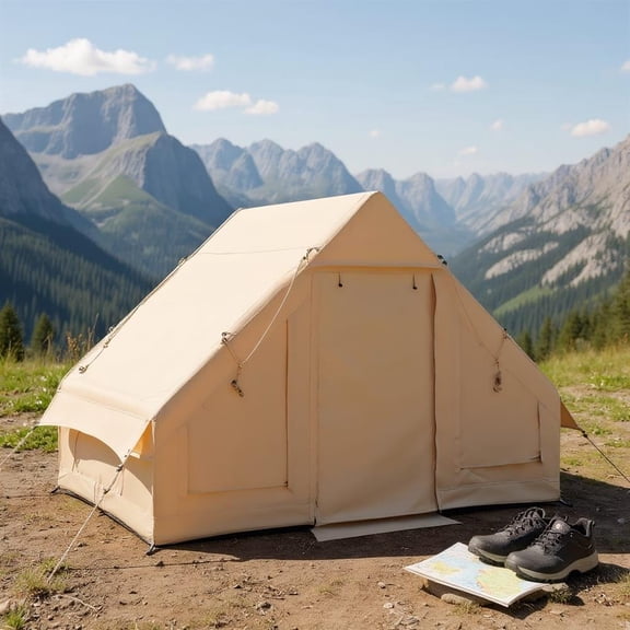 Topcobe Inflatable Camping Tent 2/4/6 People Glamping Tent for Family Camping with Pump, Instant Family Tents for Camping Hiking & Traveling, Waterproof-Beige