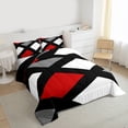 thumbnail image 3 of Homewish Geometric Plaid 3-Piece Full Size Comforter Sets for Teens Girls Boys,Black Red White Bedding Comforter Set,Vintage Aesthetic Lightweight Bedding Sets,Lightweight Room Decor,Reversible, 3 of 8
