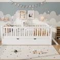 thumbnail image 2 of Euroco Wood Twin Size Platform Bed with Trundle, Guardrail Bed for Kids Teens Toddler, White, 2 of 14