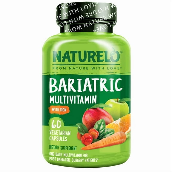 NATURELO Bariatric Multivitamin - One Daily with Iron - Supplement for Post Gastric Bypass Surgery Patients - Natural Whole Food Nutrition - 60 Veggie Capsules