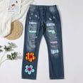 thumbnail image 2 of PEASKJP Straight Leg Jeans for Women Embroidery Mid Rise Stretchy Bootcut Slim Wide Leg Pants, Blue XXXXL, 2 of 3