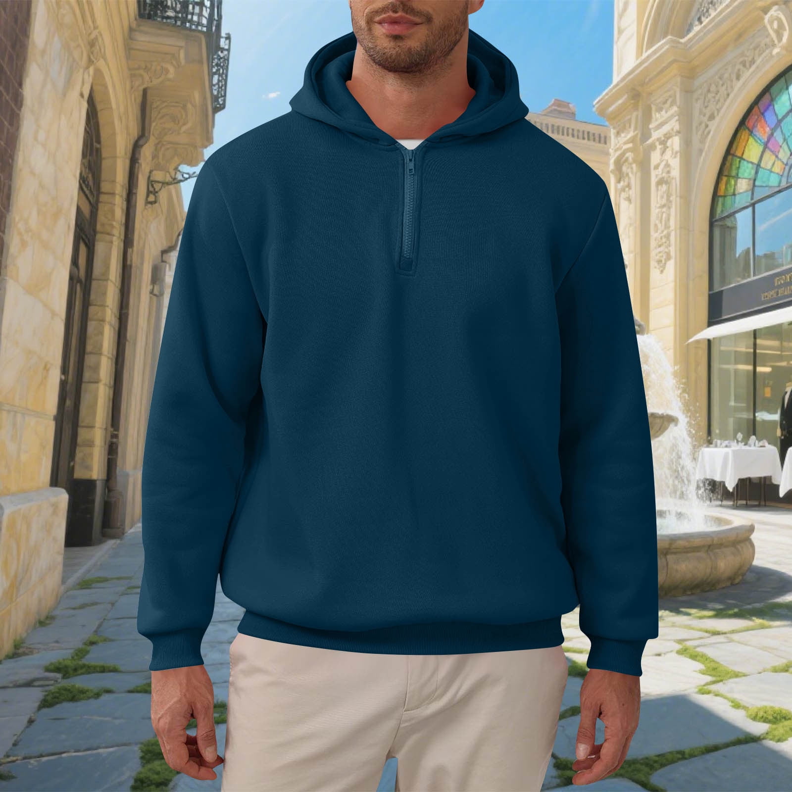 SGFCWSX Mens 1/4 Zip Pullover Hoodies Men Casual Solid Color