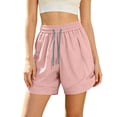 thumbnail image 3 of Women's High Waisted Nylon Dry Shorts with Side Pockets, Elastic Drawstring Waist, Tummy Control Workout Shorts for Women, Quick Dry for Running, Gym, Hiking & Casual | TruHer,Pink XL, 3 of 7