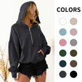 thumbnail image 5 of Women Oversized Half Zip Hoodie High Neck Drawstring Sweater Y2K Long Sleeve Pullover Casual Sweatshirt with Pockets, Dark Grey, 2XL, 5 of 7