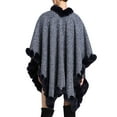 thumbnail image 5 of Xfvqtps Women Cape Faux Fur Collar and Edge Cloak Open Front Solid Color Large Size Loose Thickened Windproof Coldproof Warm Winter Long Coat Navy, 5 of 7