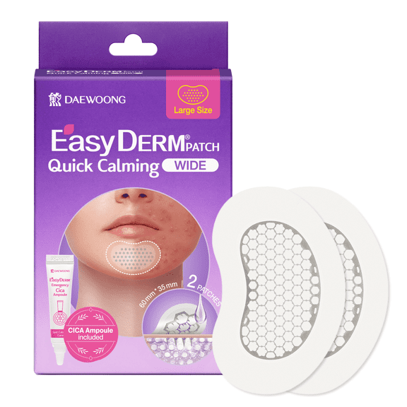 EasyDerm Wide Magnesium Hydrocolloid Face Patches, 2 Large Patches with Cica Mini Ampoule