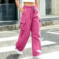 thumbnail image 4 of Rhuody Women Pants Wide Leg Loose Fit Elastic Waist Solid Color Trousers With Pocket Fashion Wear 2Xl Red, 4 of 6