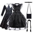 thumbnail image 2 of Disfraz de Cosplay de miércoles para niña, película Addams, carnaval, Halloween, eventos negros, vestido para niñas, vestidos de fiesta, vestido de 4 a 12 años, 2 of 5