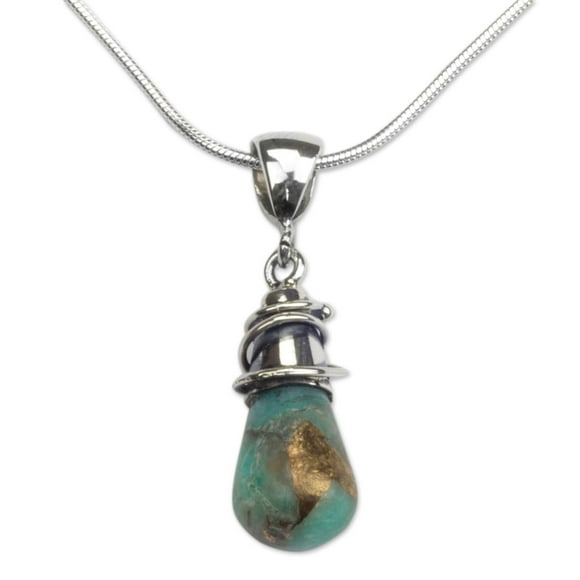 NOVICA Artisan Handmade Amazonite Pendant Necklace Artisanal Taxco Silver with Sterling Mexico Gemstone 'Golden Sea Currents'