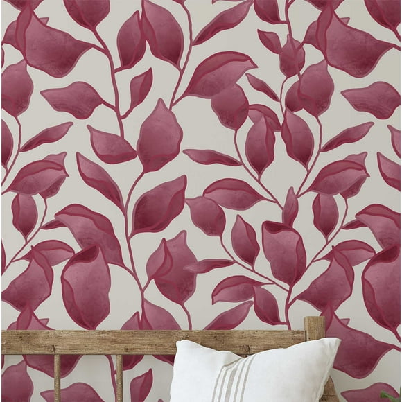 S4Sassy Peel & Stick Vinyl Wallpaper, Chic Leaf Wallpaper Contact Paper Waterproof - Pink, 25"x120", Removable Wall Covering for Home Decor in Bedrooms & Living Areas, Renter Spaces, Cabinets