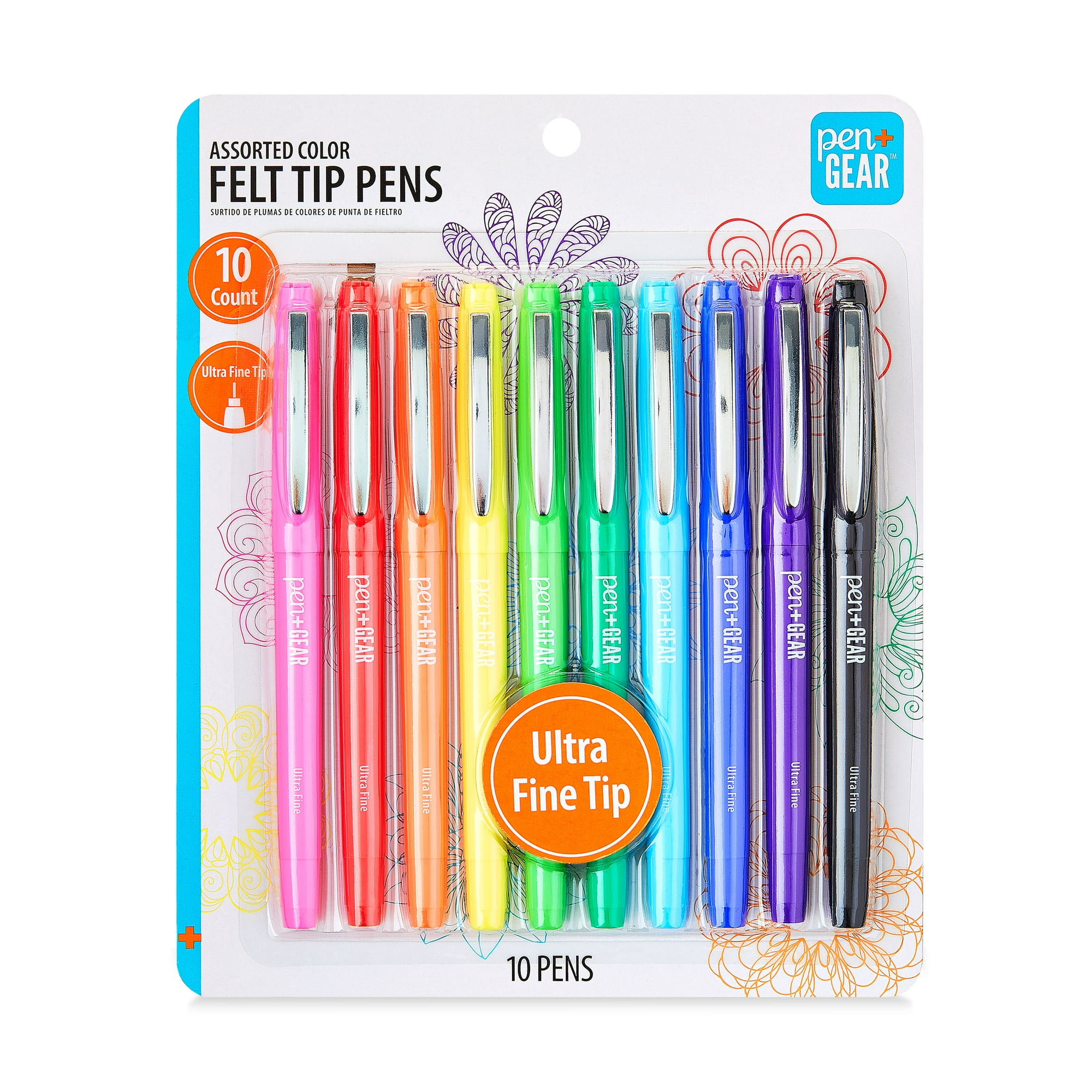 Pen+Gear Felt Tip Pens, Ultra Fine Point, Assorted Ink Colors, 10 Count