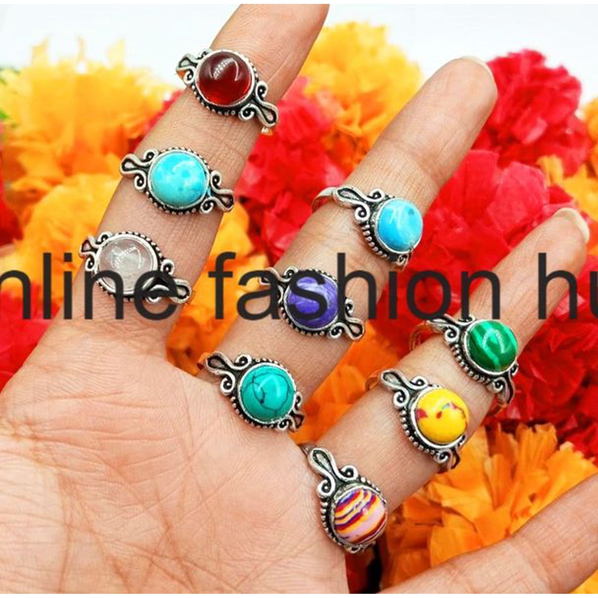 Larimar& Mix Gemstone 925 Sterling Silver Plated Handmade 50pcs Ring