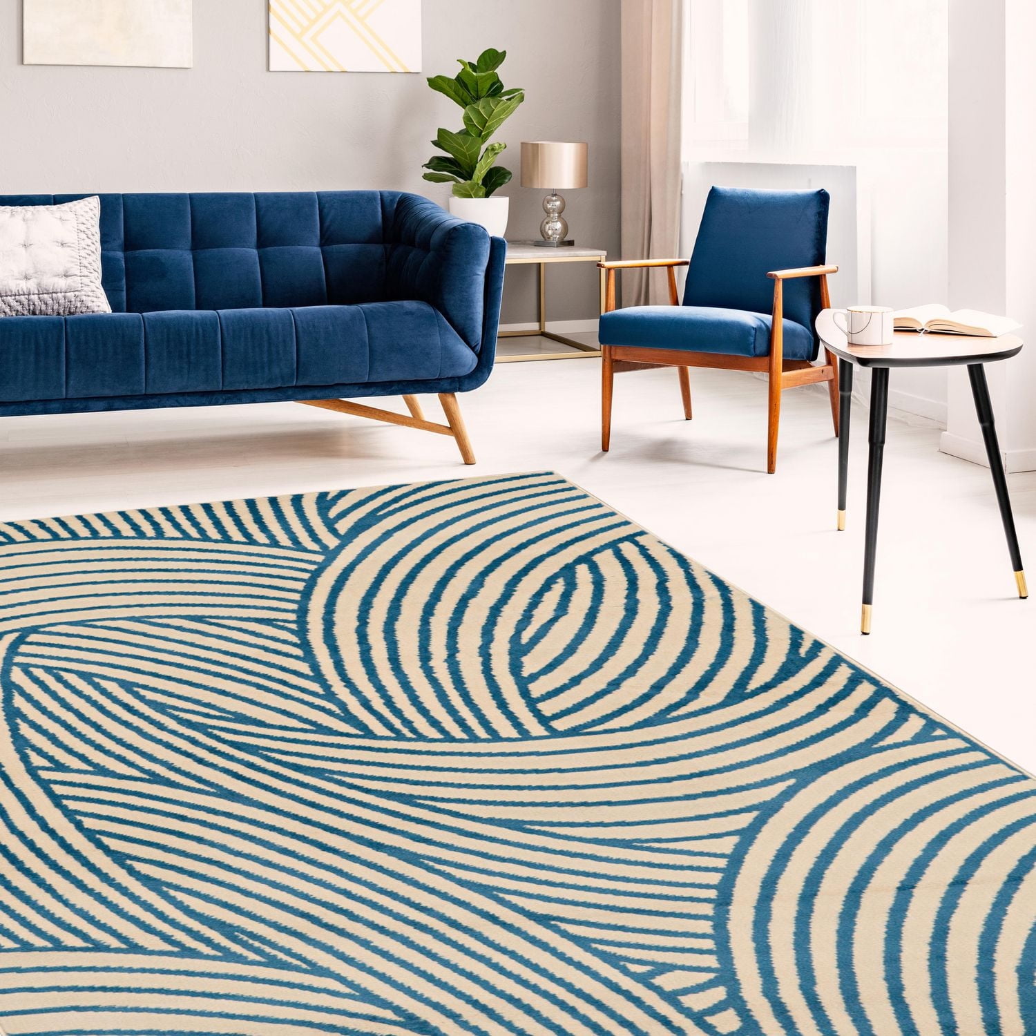 Tapis Capri Binya os & bleu de 6 pi 5 po x 9 pi 3 po