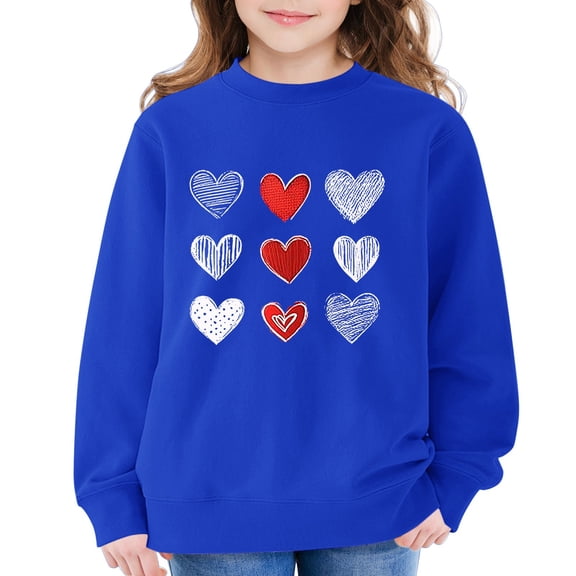 Mercatoo Girls Valentines Day Pullover Sweatshirt Heart Graphic Print Prepp1 Long Sleeve Crewneck Tops Youth Cute Soft Tees