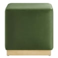 thumbnail image 3 of Tilden 17" Square Performance Velvet Upholstered Ottoman in Moss Green Natural, 3 of 9