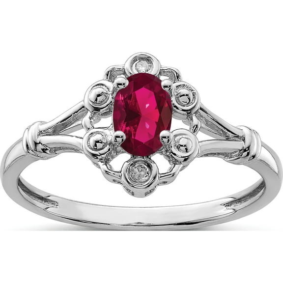 Sterling Silver Rhodium-Plated Created Ruby & Diam. Ring (Size 10) Made In India qbr22jul-10