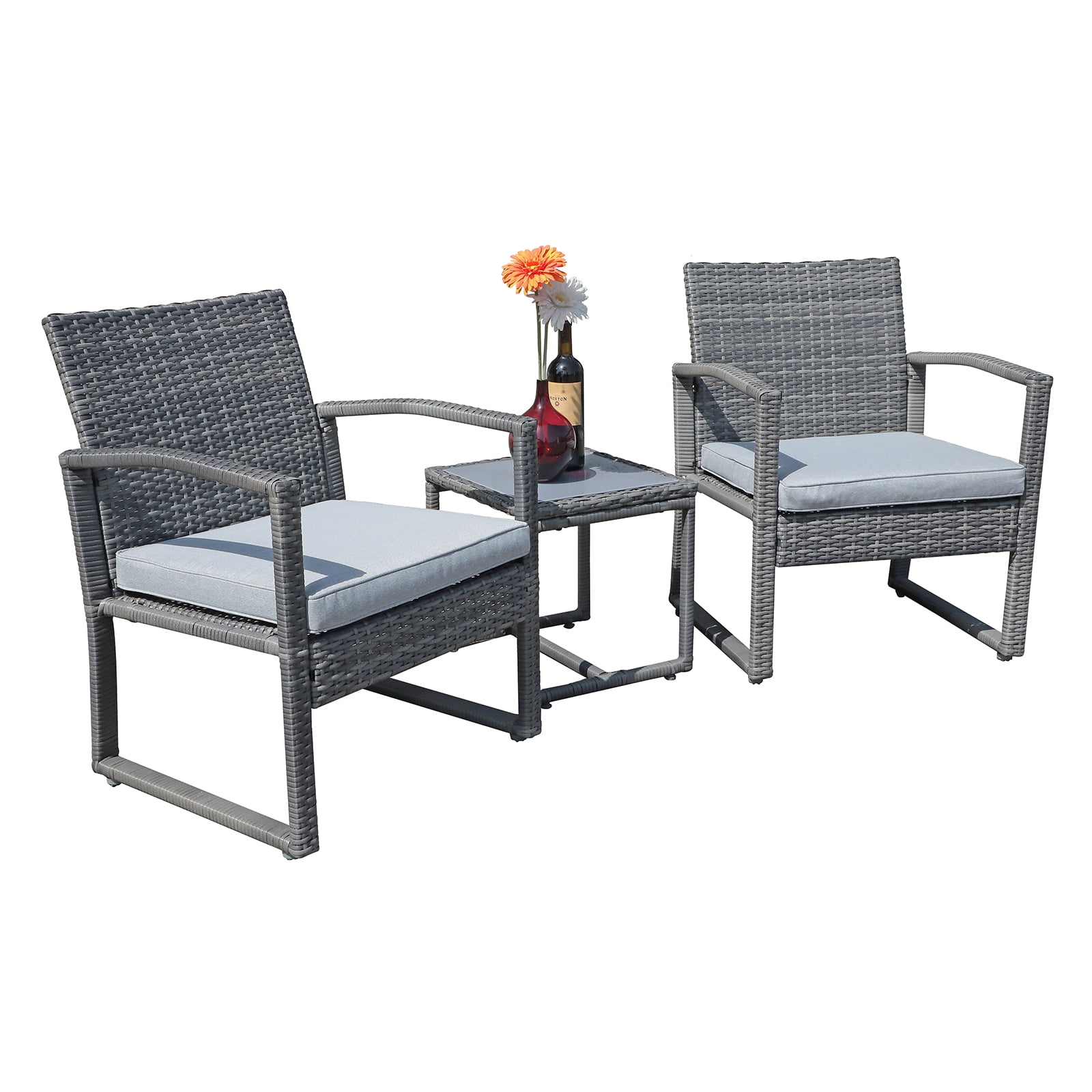 3 Piece Patio Furniture Set, Outdoor Wicker Conversation Bistro Set