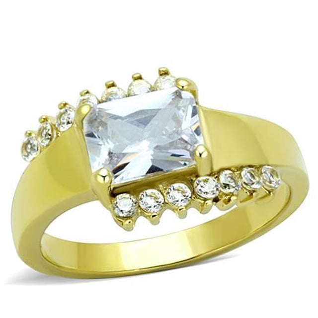 Women IP Gold Stainless Steel Ring with AAA Grade CZ in Clear - Size 5