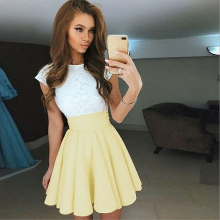 TIANEK Plus Size Dresses for Women Sleeveless Solid Color Mini Babydoll Dress Patchwork Lace Sexy Short Women Dresses