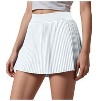 vigerkar Pleated Tennis Skirt for Women with Shorts Athletic Golf Skort Workout Running Sports Skirts Skorts with Pockets White, L